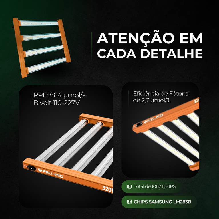 Painel de LED Quantum Barra 320W com Chips Samsung LM283B - Cultivo Indoor