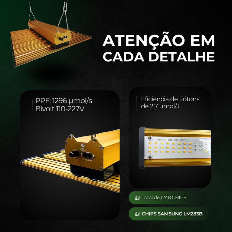(480W) Painel de Led Quantum Bar PRO-MID GOLDEN 480W Chip Samsung LM283B + Deep RED 660nm