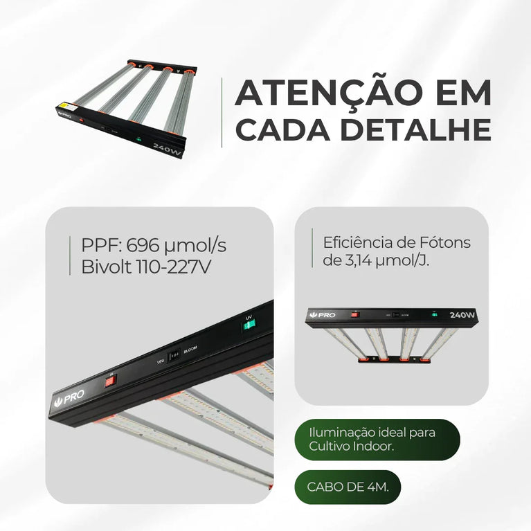 Kit de Cultivo Estufa Tenda 100x100x200 + Quantum Barra Qb 240W PRO UV+IR Samsung LM301H EVO