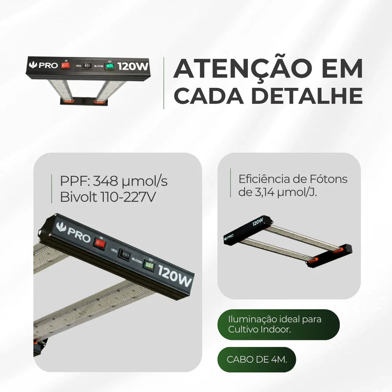 Painel de Led 120W Quantum Bar PRO UV+IR Chips Samsung LM301H - Cultivo Indoor