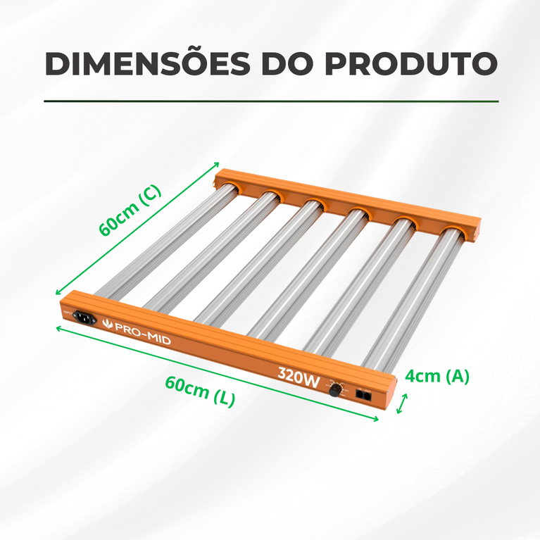 Painel de LED Quantum Barra 320W PRO-MID Chips Samsung LM283B - Cultivo Indoor