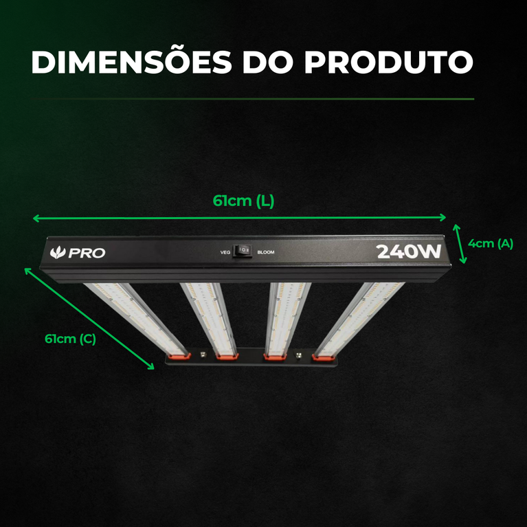 (240W) Painel de Led Quantum Bar PRO 240W / Chip Samsung LM301H EVO + Deep RED 660nm + Deep BLUE 450nm