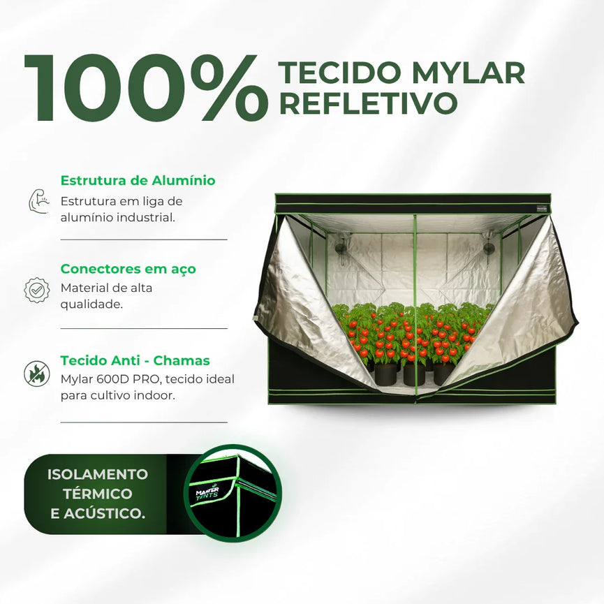 Estufa 300x150x200cm Tenda Grow para Cultivo Indoor Tecido Mylar Refletivo PRO