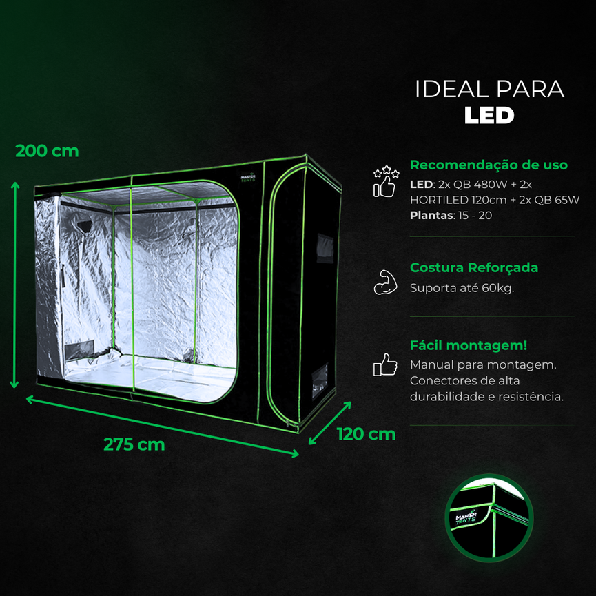 Estufa 3em1 275x120x200cm para Cultivo Indoor Master Tents  Mylar 600D PRO