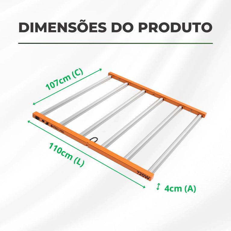 Painel de LED Quantum Barra 720W PRO-MID Chips Samsung LM283B - Cultivo Indoor