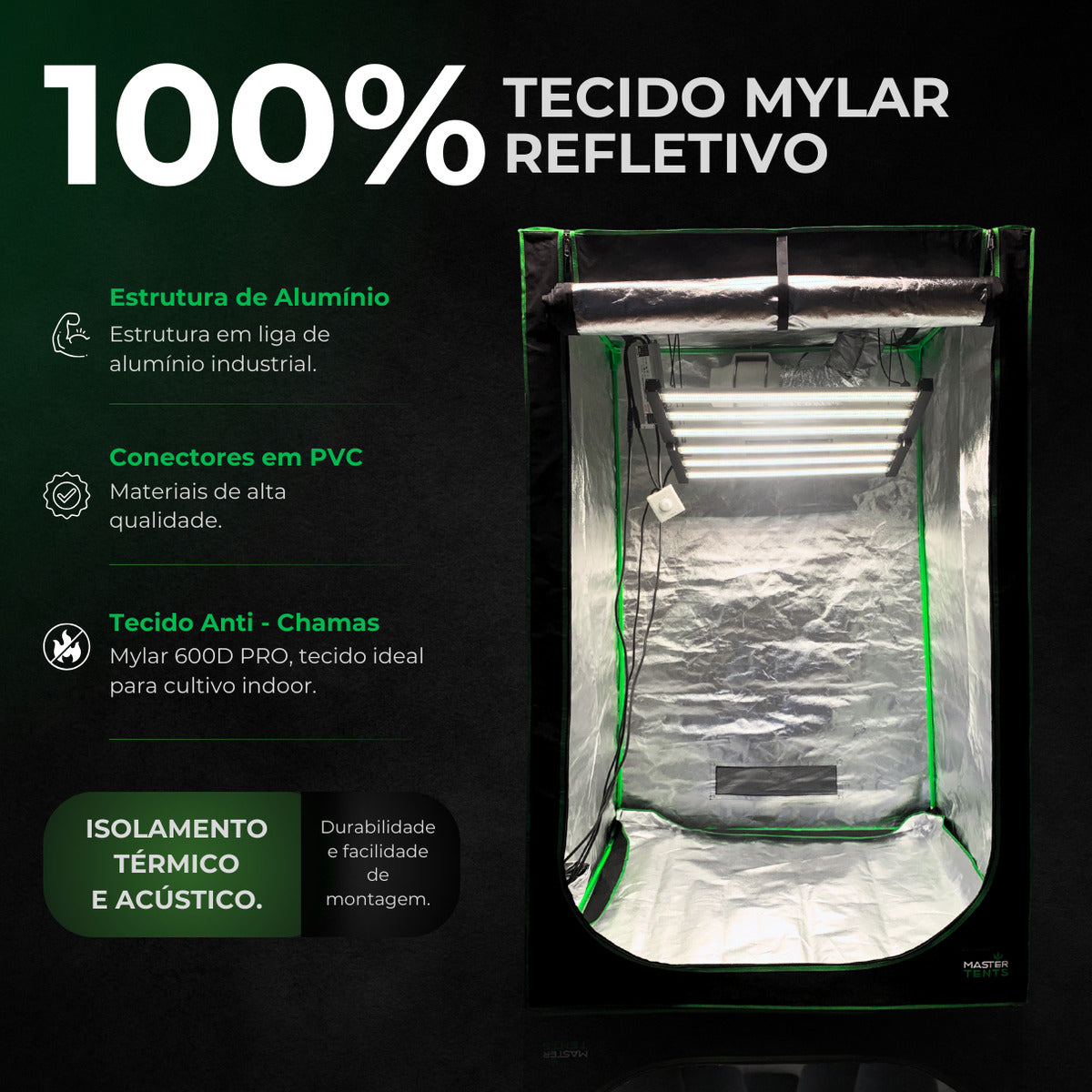 Kit de Cultivo Estufa Tenda 100x100x200 + Quantum Barra Qb 480W PRO LM301H EVO