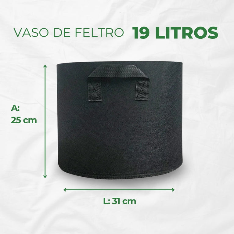 Vaso de Tecido Feltro 19L Redondo para Plantas Grow