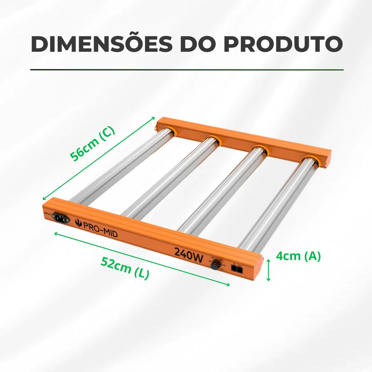 Painel de LED Quantum Barra 240W PRO-MID Chips Samsung LM283B - Cultivo Indoor