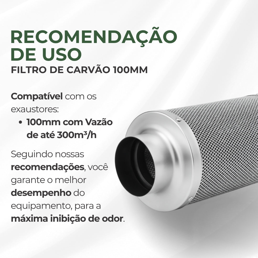 Filtro de Carvão Ativado 100mm 300m3/h Cultivo Indoor Estufa