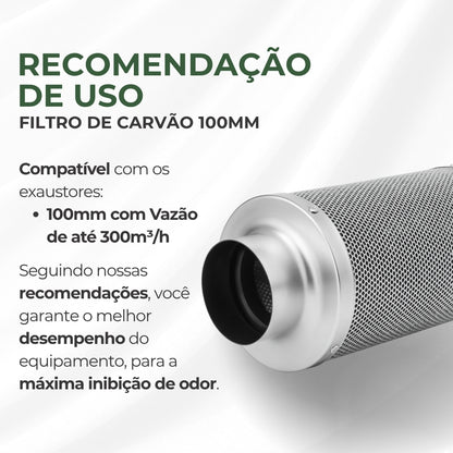 Filtro de Carvão Ativado 100mm 300m3/h Cultivo Indoor Estufa