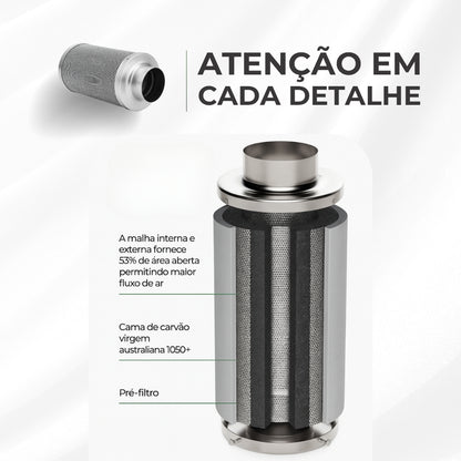 Filtro de Carvão Ativado 100mm 300m3/h Cultivo Indoor Estufa