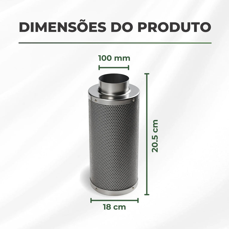 Filtro de Carvão Ativado 100mm 300m3/h Cultivo Indoor Estufa