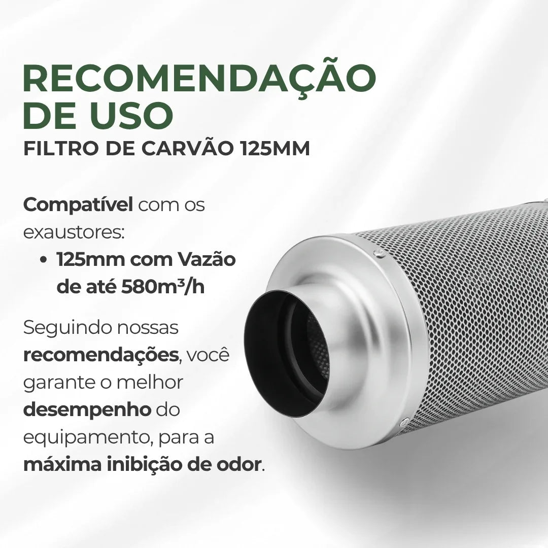 Filtro de Carvão Ativado 125mm 580m3/h Cultivo Indoor Estufa