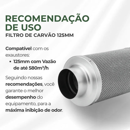 Filtro de Carvão Ativado 125mm 580m3/h Cultivo Indoor Estufa