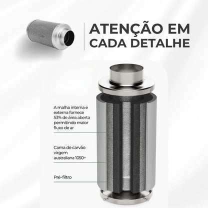 Filtro de Carvão Ativado 125mm 580m3/h Cultivo Indoor Estufa