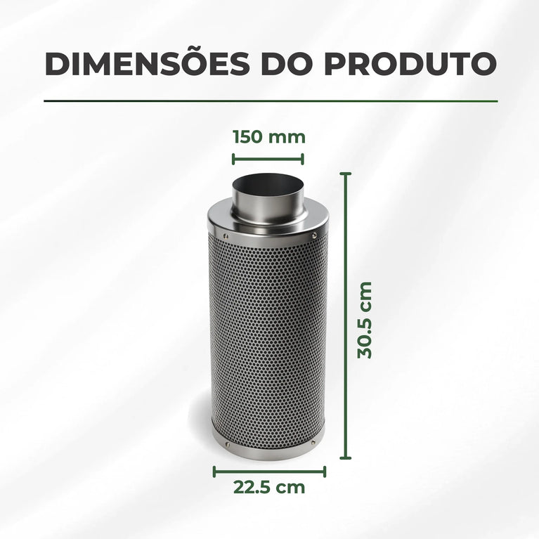 Filtro de Carvão Ativado 150mm 500m3/h Cultivo Indoor Estufa