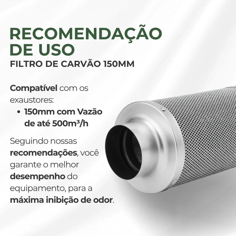 Filtro de Carvão Ativado 150mm 500m3/h Cultivo Indoor Estufa