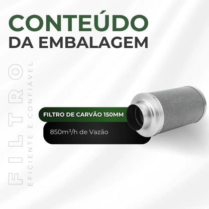 Filtro de Carvão Ativado 150mm 850m3/h Cultivo Indoor Estufa