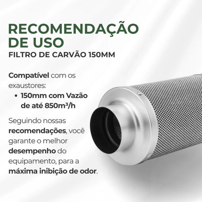 Filtro de Carvão Ativado 150mm 850m3/h Cultivo Indoor Estufa