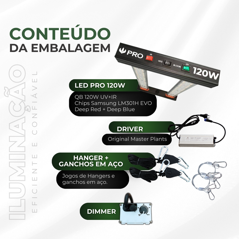 Painel de Led 120W Quantum Bar PRO UV+IR Chips Samsung LM301H EVO - Cultivo Indoor
