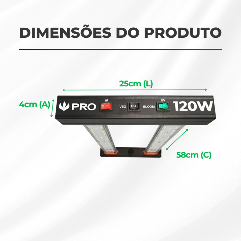 Painel de Led 120W Quantum Bar PRO UV+IR Chips Samsung LM301H EVO - Cultivo Indoor