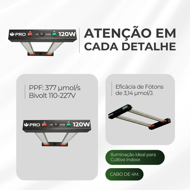 Painel de Led 120W Quantum Bar PRO UV+IR Chips Samsung LM301H EVO - Cultivo Indoor