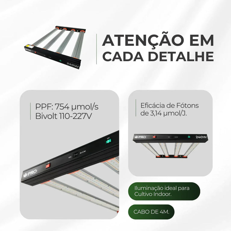 Painel de Led 240W Quantum Bar PRO UV+IR Chips Samsung LM301H EVO - Cultivo Indoor