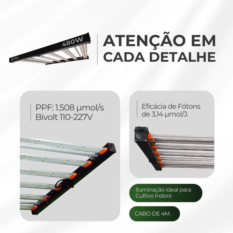 Painel de Led 480W Quantum Bar PRO Chips Samsung LM301H EVO - Cultivo Indoor