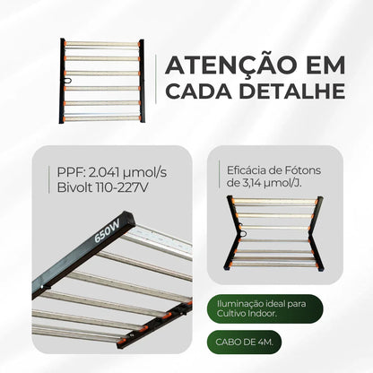 Painel de Led 650W Quantum Bar PRO Chips Samsung LM301H EVO - Cultivo Indoor