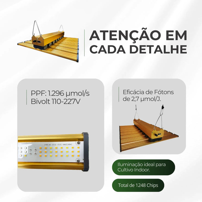 (480W) Painel de Led Quantum Bar PRO-MID GOLDEN 480W Chip Samsung LM283B + Deep RED 660nm