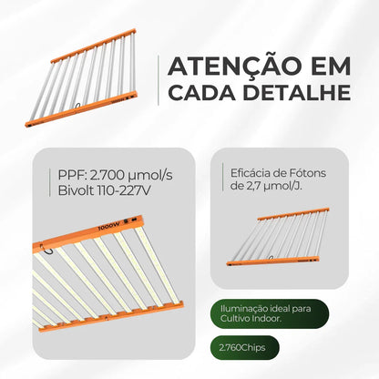 Painel de LED Quantum Barra 1000W com Chips Samsung LM283B - Cultivo Indoor