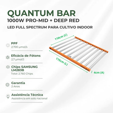 Painel de LED Quantum Barra 1000W com Chips Samsung LM283B - Cultivo Indoor