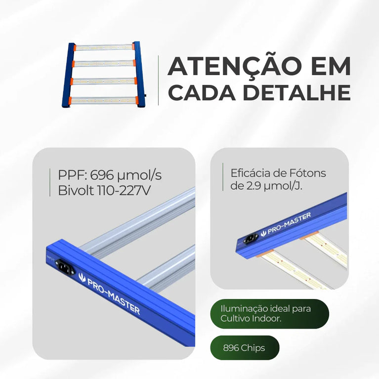 Painel de LED Quantum Barra 240W PRO-MASTER Chips Master Plants - Cultivo Indoor