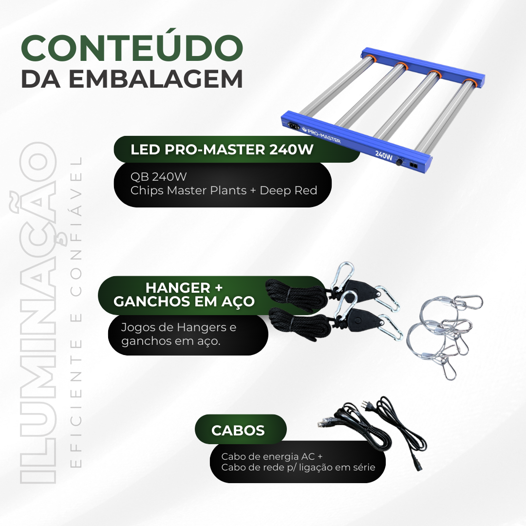 Painel de LED Quantum Barra 240W PRO-MASTER Chips Master Plants - Cultivo Indoor