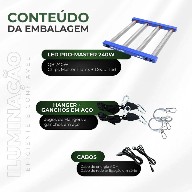 Painel de LED Quantum Barra 240W PRO-MASTER Chips Master Plants - Cultivo Indoor