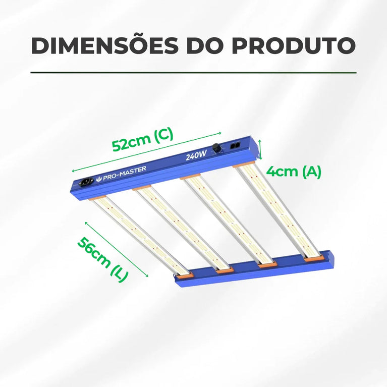 Painel de LED Quantum Barra 240W PRO-MASTER Chips Master Plants - Cultivo Indoor