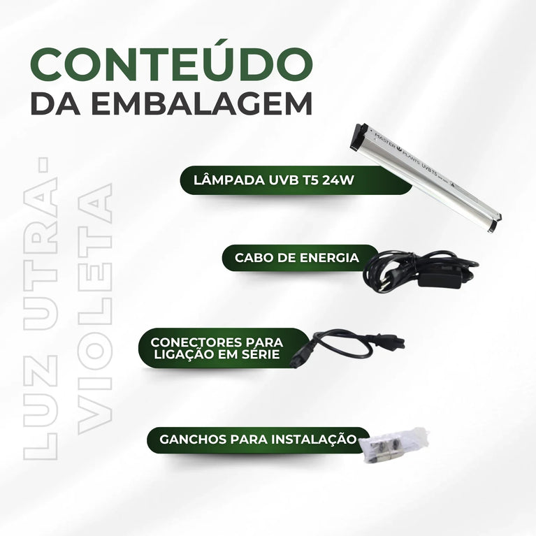 (24W) Luminária Tubular Master Plants em Alumínio UVB T5 24W com Lâmpada Ultravioleta 310nm