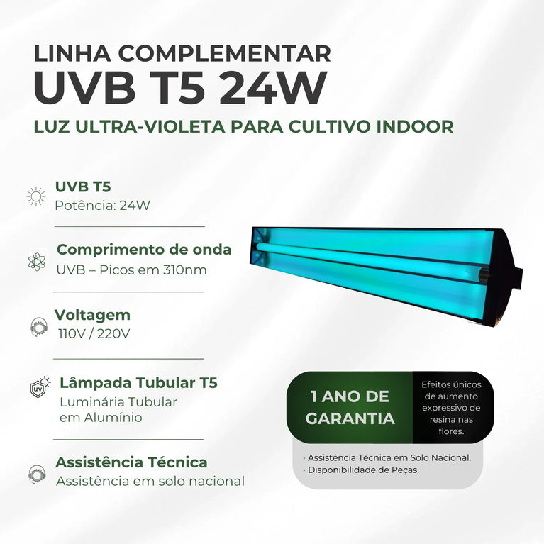 (24W) Luminária Tubular Master Plants em Alumínio UVB T5 24W com Lâmpada Ultravioleta 310nm