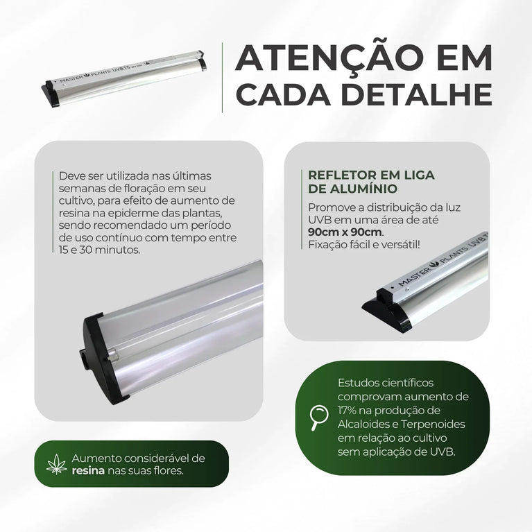 (24W) Luminária Tubular Master Plants em Alumínio UVB T5 24W com Lâmpada Ultravioleta 310nm