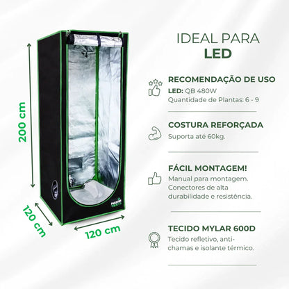 Estufa 120x120x200cm Tenda Grow para Cultivo Indoor Tecido Mylar Refletivo