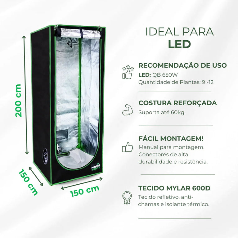 Estufa 150x150x200cm Tenda Grow para Cultivo Indoor Tecido Mylar Refletivo