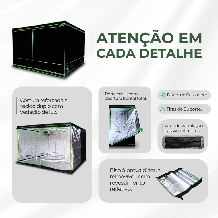 Estufa 300x150x200cm Tenda Grow para Cultivo Indoor Tecido Mylar Refletivo