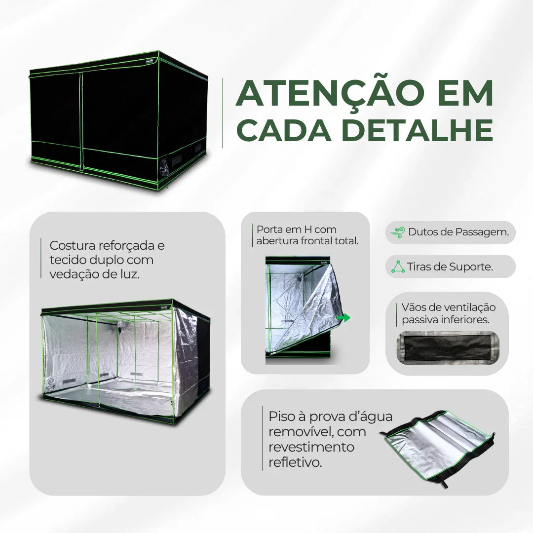 Estufa 300x300x200cm Tenda Grow para Cultivo Indoor Tecido Mylar Refletivo