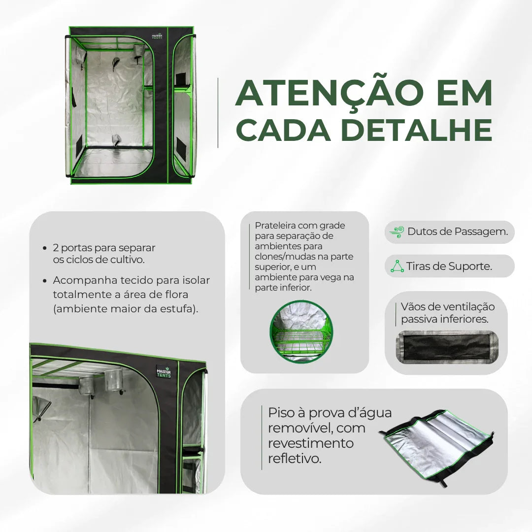 Estufa 3em1 150x120x200cm para Cultivo Indoor Tecido Mylar Refletivo PRO