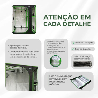 Estufa 3em1 150x120x200cm para Cultivo Indoor Tecido Mylar Refletivo PRO