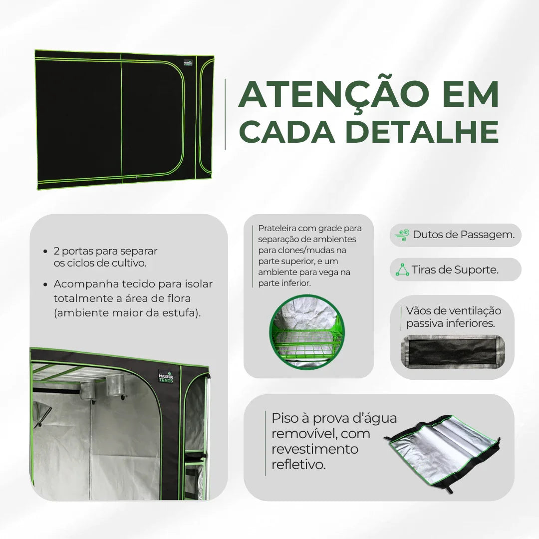 Estufa 3em1 275x120x200cm para Cultivo Indoor Tecido Mylar Refletivo PRO