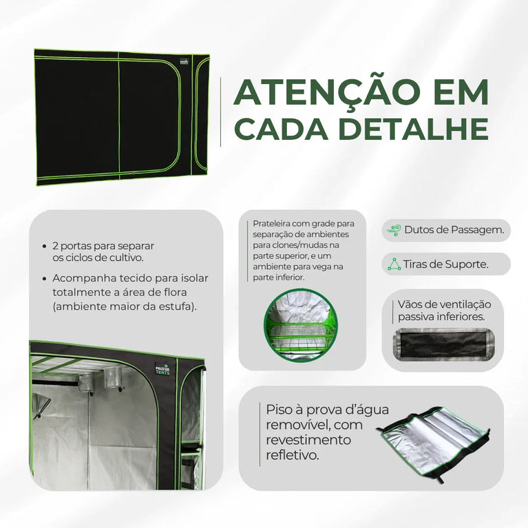 Estufa 3em1 275x120x200cm para Cultivo Indoor Tecido Mylar Refletivo PRO