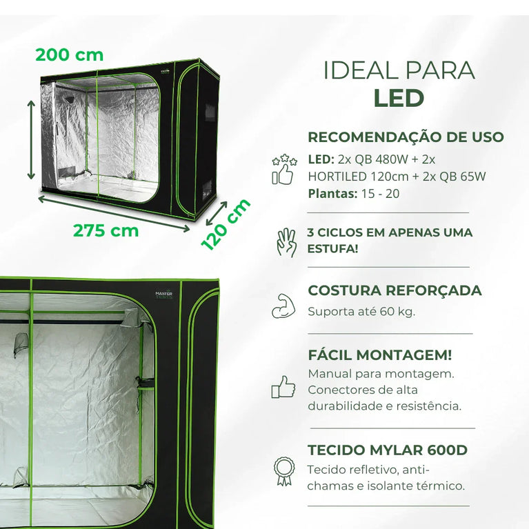 Estufa 3em1 275x120x200cm para Cultivo Indoor Tecido Mylar Refletivo PRO