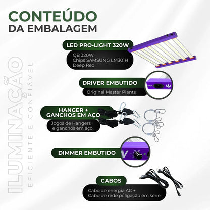 Painel de LED Quantum Barra 320W PRO-LIGHT Chips Samsung LM301H - Cultivo Indoor