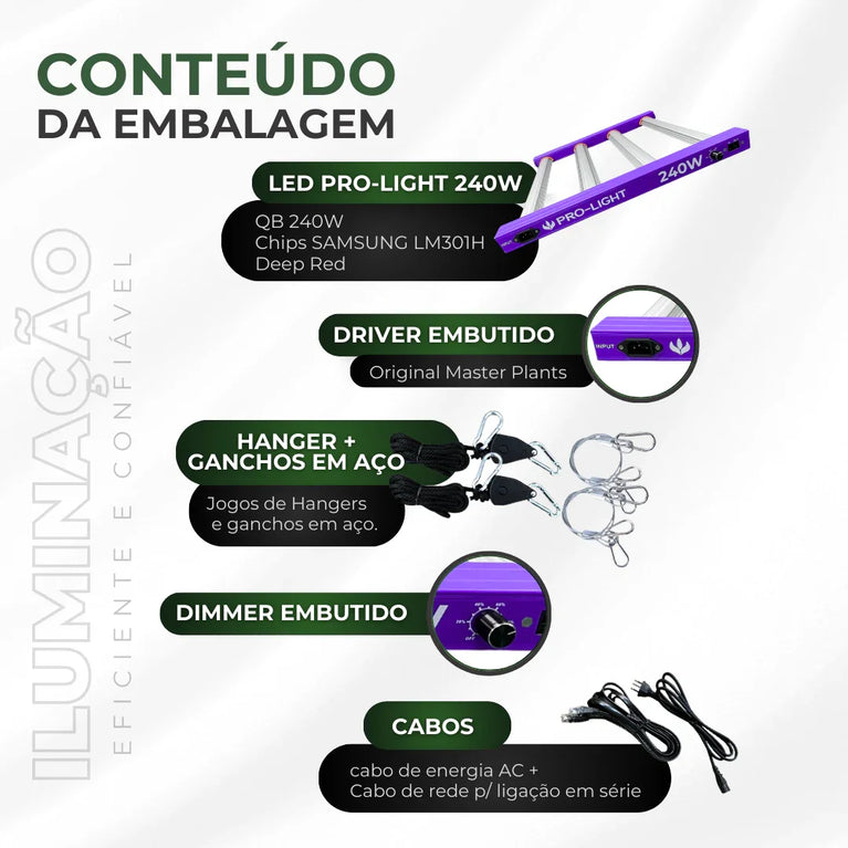 Painel de LED Quantum Barra 240W PRO-LIGHT Chips Samsung LM301H - Cultivo Indoor